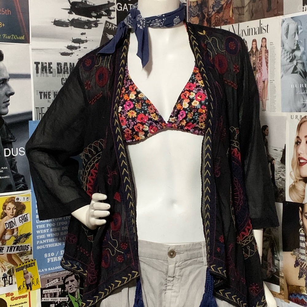 Johnny Was Blk Lightweight Jkt w Embroidery Sz M